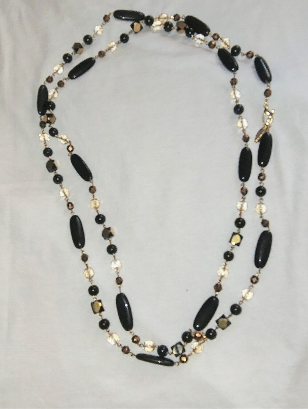 Coldwater Creek Extra Long Amber yellow Gold Black Brown Beaded necklace